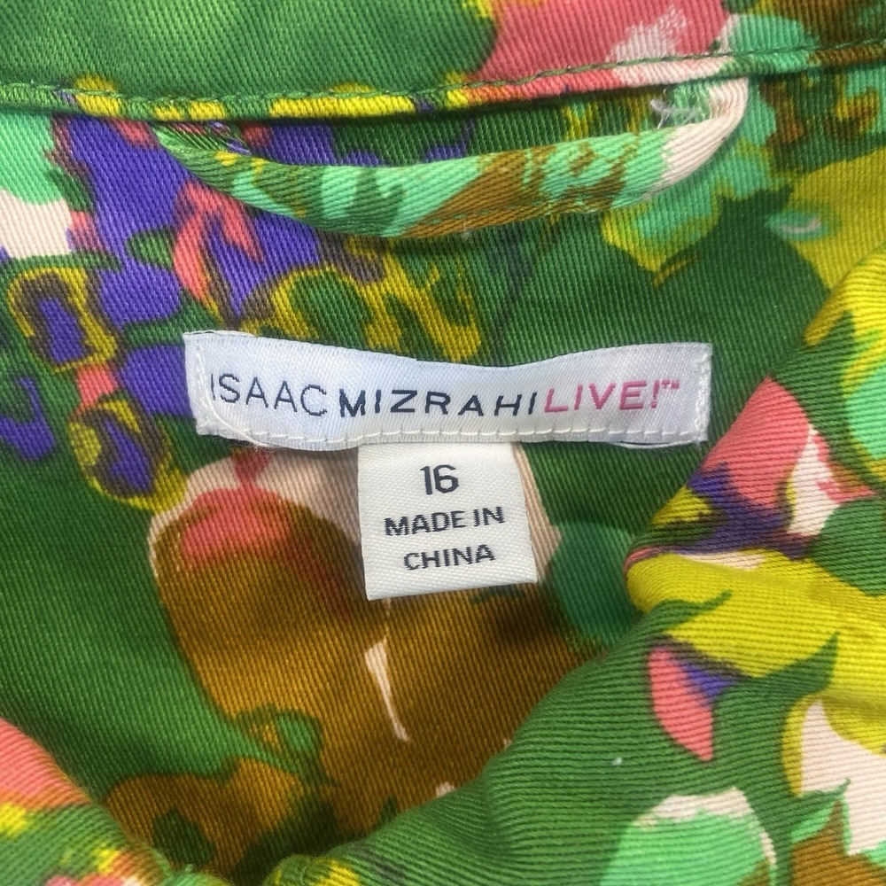 Isaac Mizrahi Live Jacket Womens 16 Button Green Floral Coastal Grandma Western - Picture 2 of 9